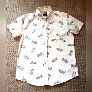 JACKSON Black and White Casual Button Down Cheetah Print Shirt